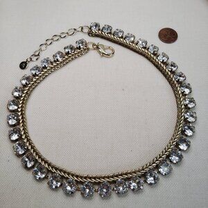 Gold Tone Braided Chain Rhinestone Choker Necklace Heavy Prong Set Stones